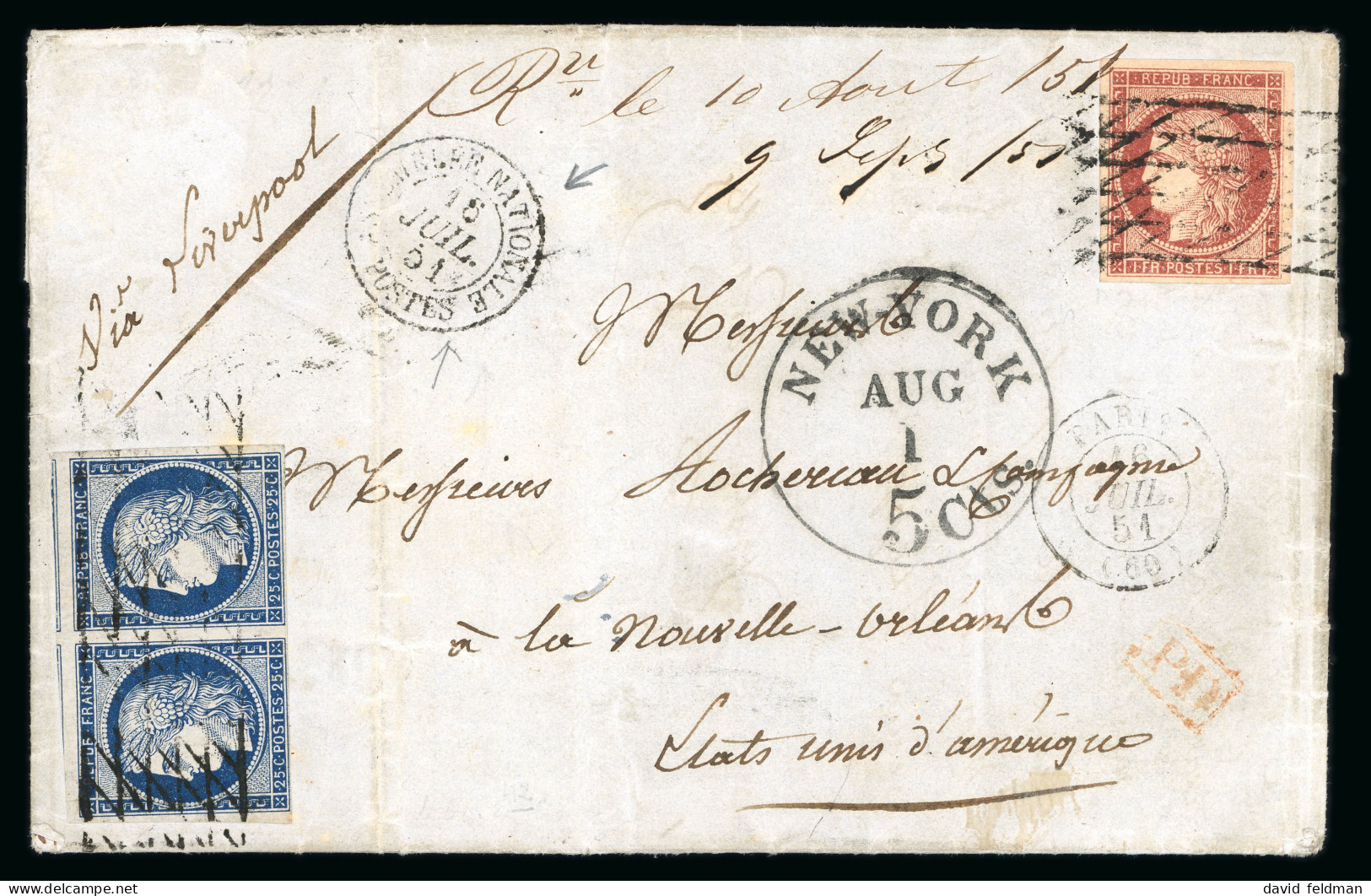 1851, Lettre Pour La Nouvelle-Orléans (États-Unis) - 1849-1850 Cérès