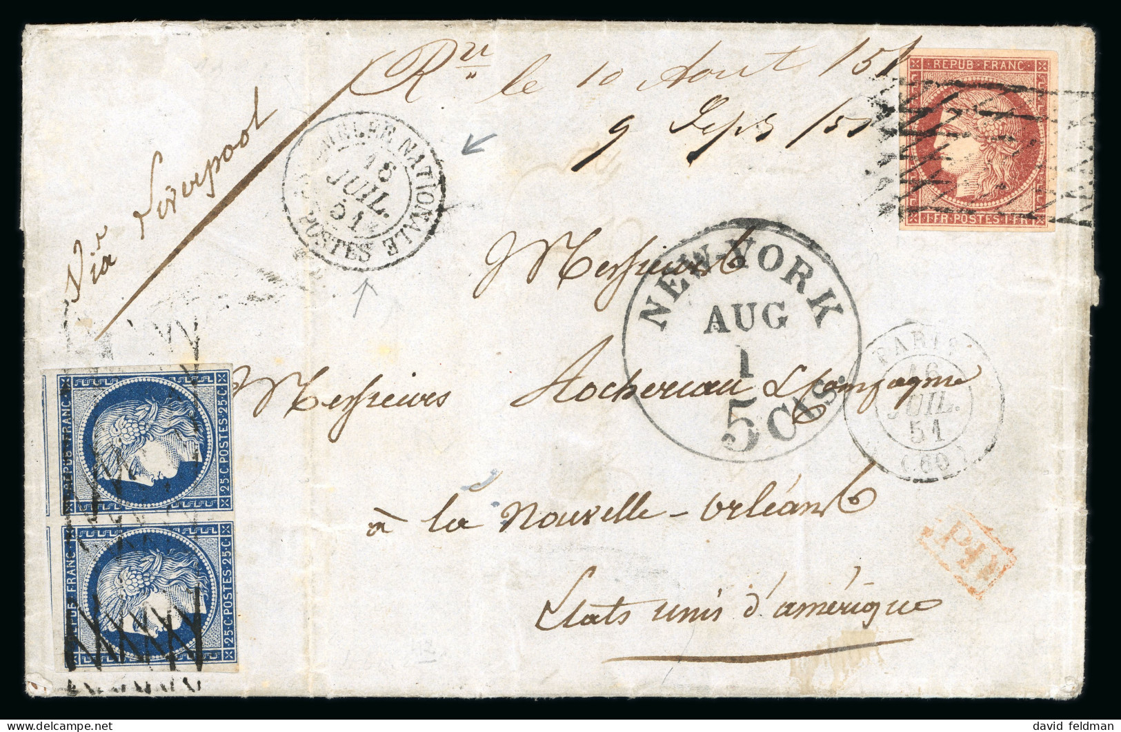 1851, Lettre Pour La Nouvelle-Orléans (États-Unis) - 1849-1850 Ceres