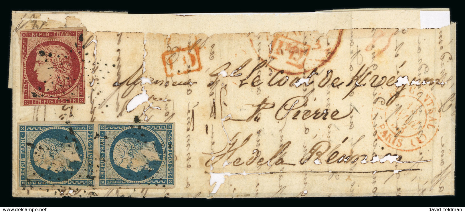 1853, Lettre De Paris Pour L'Île De La Réunion, Affranchissement - 1852 Luis-Napoléon