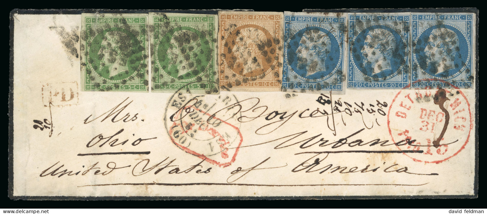 Petit Enveloppe (185-) Pour Les Etats Unis Avec 5c - 1853-1860 Napoleon III