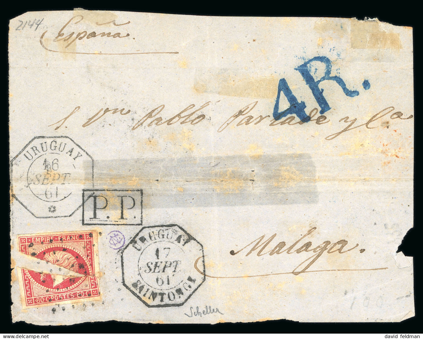1859, Devant De Lettre Pour Malaga, Affranchissement - 1853-1860 Napoleon III