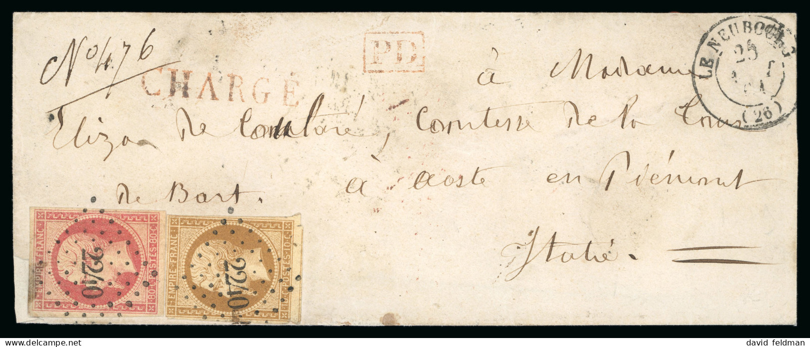 1861, Lettre Chargée Pour Une Comtesse à Aoste (Italie, - 1853-1860 Napoleone III