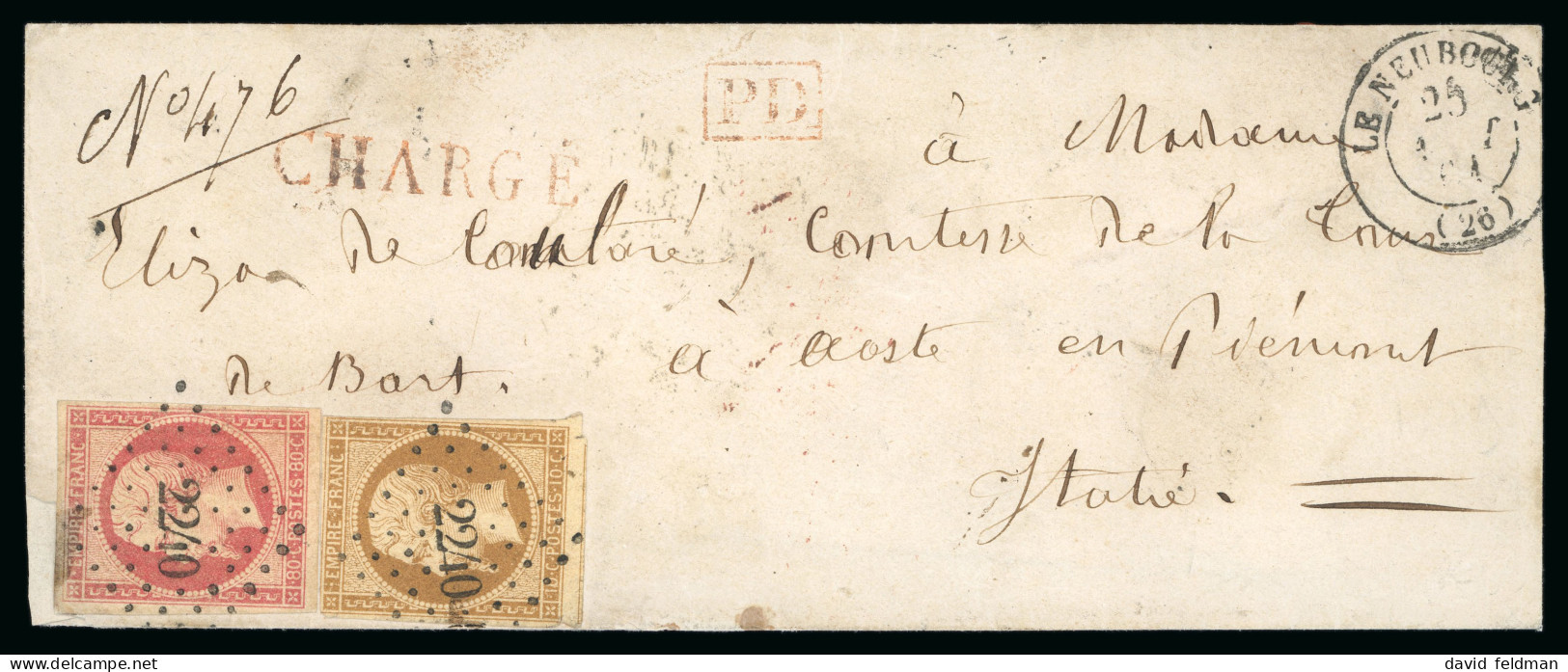1861, Lettre Chargée Pour Une Comtesse à Aoste (Italie, - 1853-1860 Napoleon III