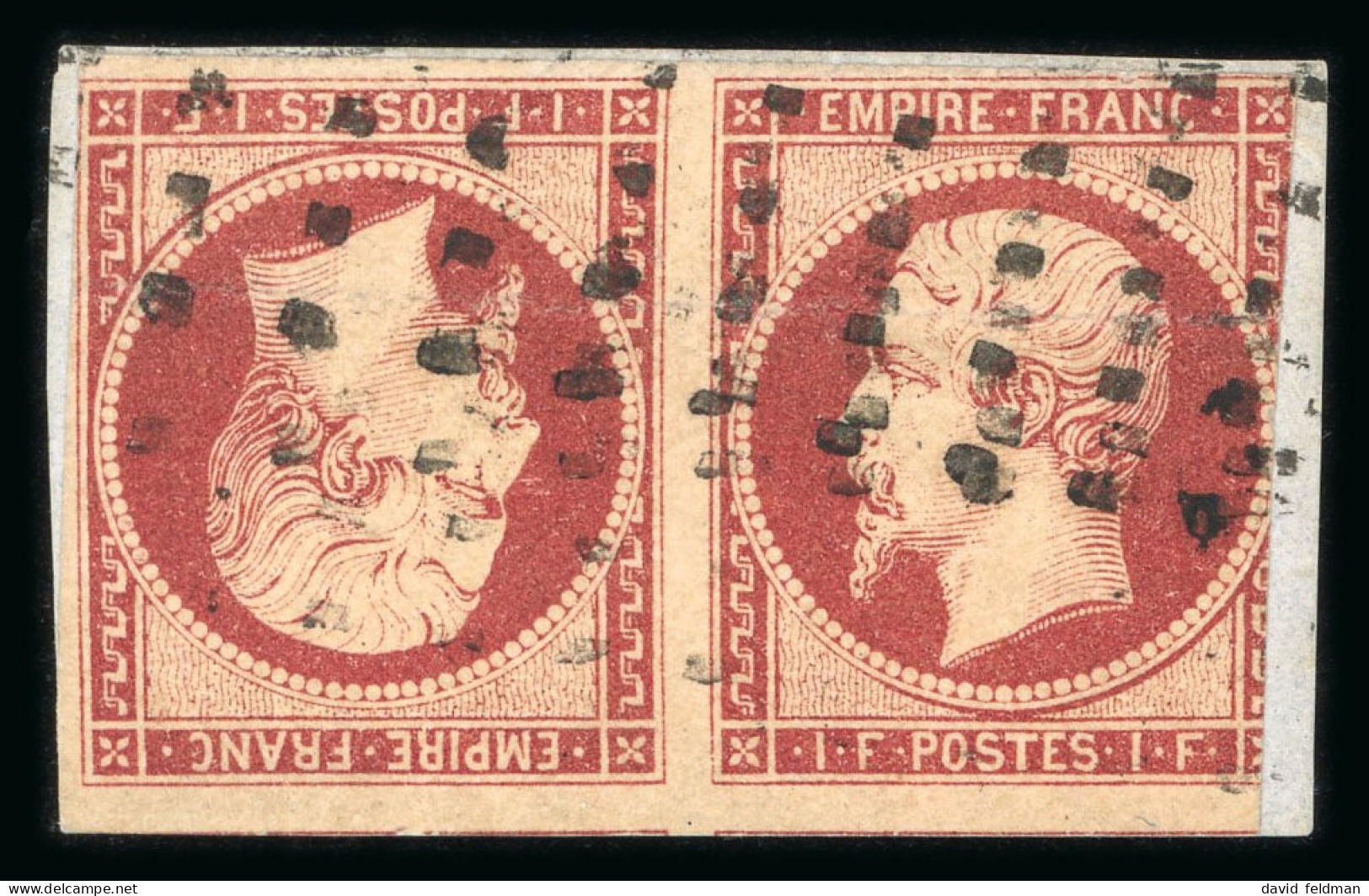 1853, Empire Non Dentelé 1 Franc Carmin Y&T N°18b Tête-bêche - 1853-1860 Napoleon III