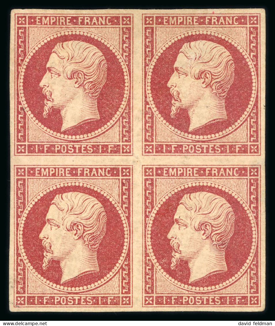 1853, Empire Non Dentelé 1 Franc Carmin Y&T N°18 En - 1853-1860 Napoléon III