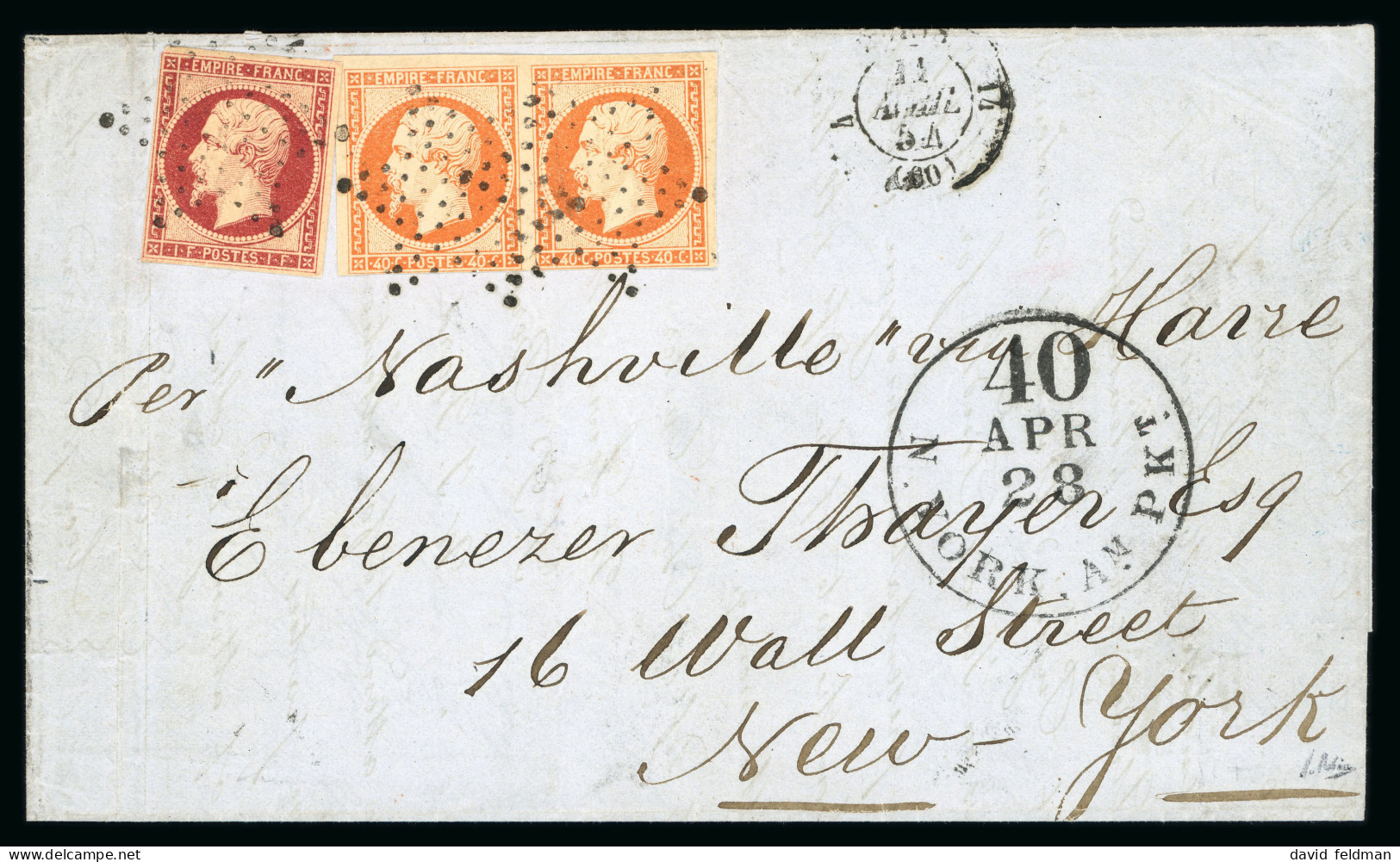 1854, Lettre Pour New-York (États-Unis) Affranchissement - 1853-1860 Napoléon III