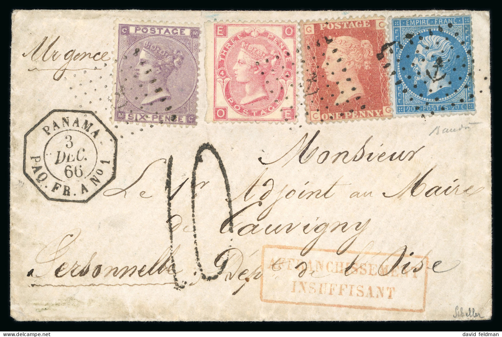 1866, Lettre Du Panama à Destination De Cauvigny (Oise), - 1862 Napoleon III