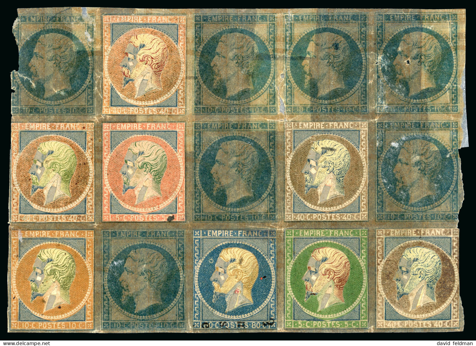 Empire Non Lauré, 15 Exemplaires De Coussinets D'impression - 1863-1870 Napoleon III With Laurels