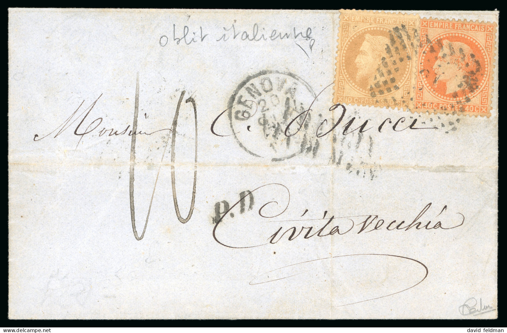 1870, Lettre Pour Civita Vecchia (Stato Pontificio) - 1863-1870 Napoléon III. Laure