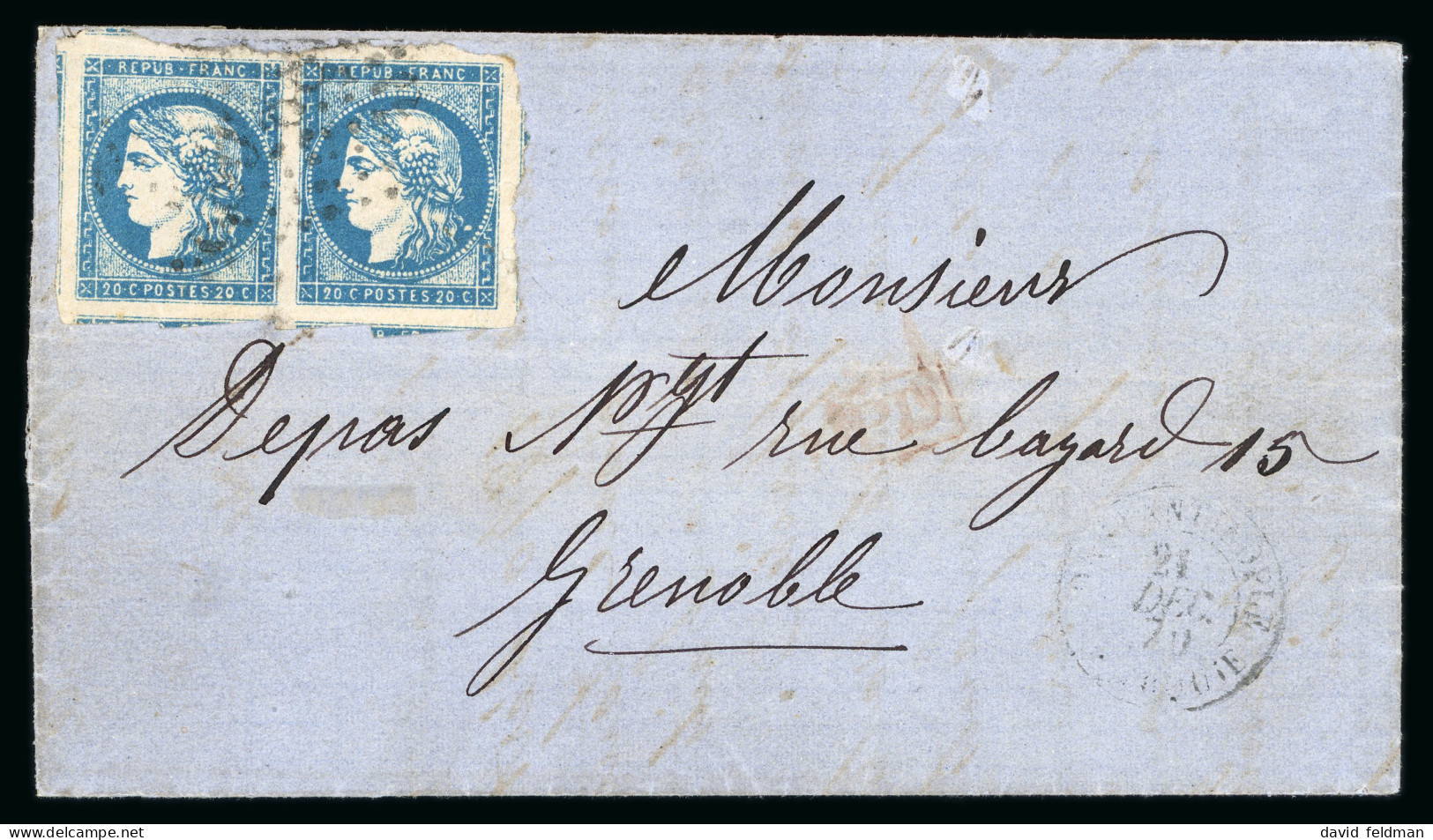 1870, Lettre D'Alexandrie Pour Grenoble, Affranchissement - 1870 Uitgave Van Bordeaux