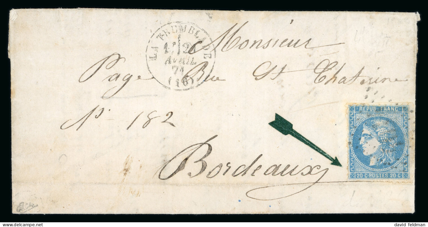 1871, Lettre Pour Bordeaux, Affranchissement Émission - 1870 Uitgave Van Bordeaux
