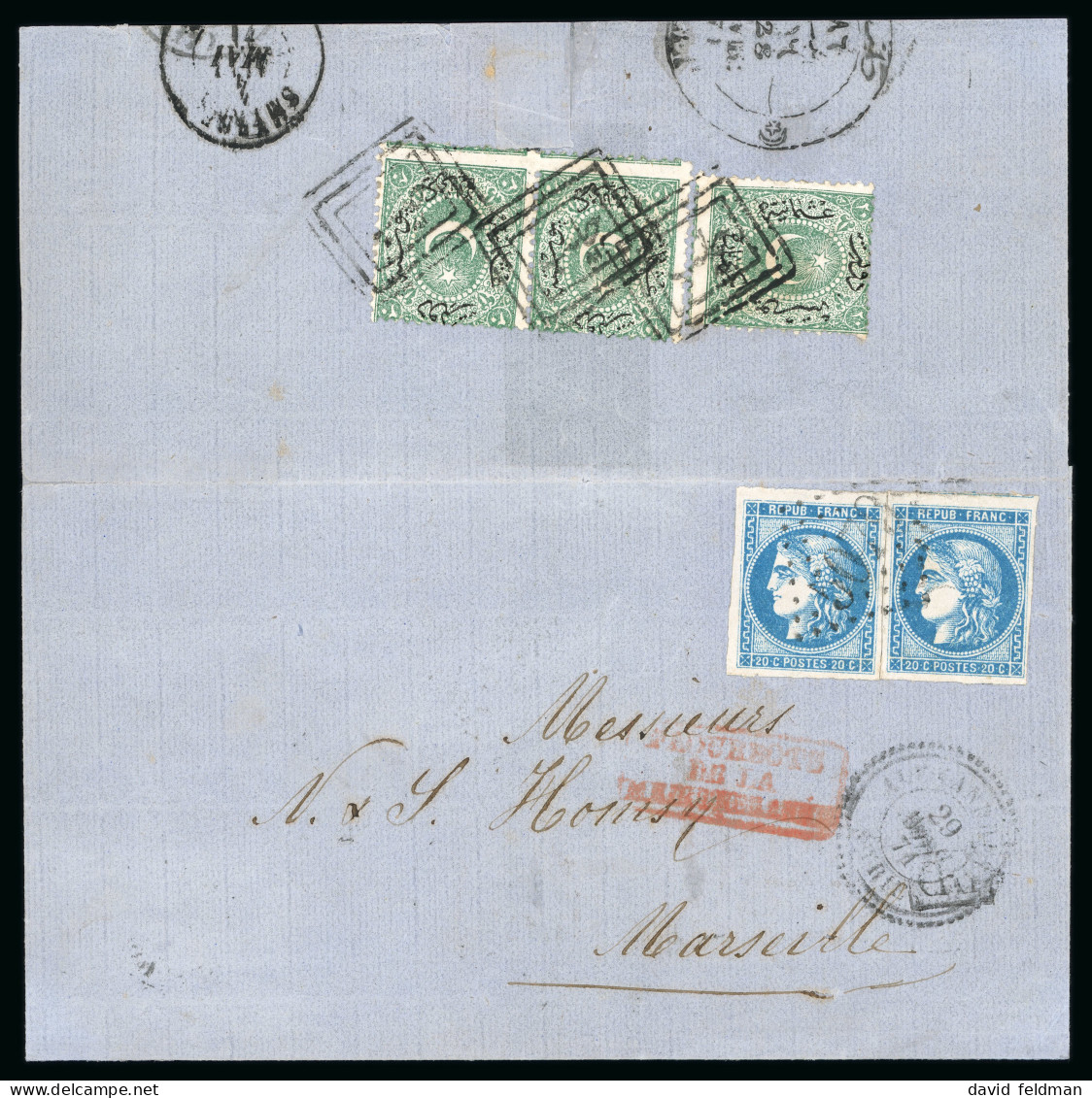 1871, Lettre D'Alexandrie Pour Marseille, Affranchissement - 1870 Bordeaux Printing