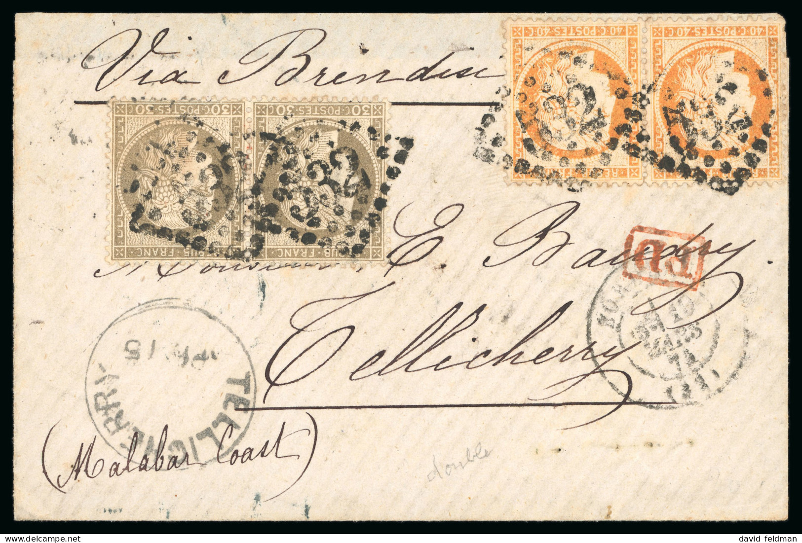 1871, Lettre Pour Tellicherry (Inde, Etat Du Kerala, - 1871-1875 Ceres