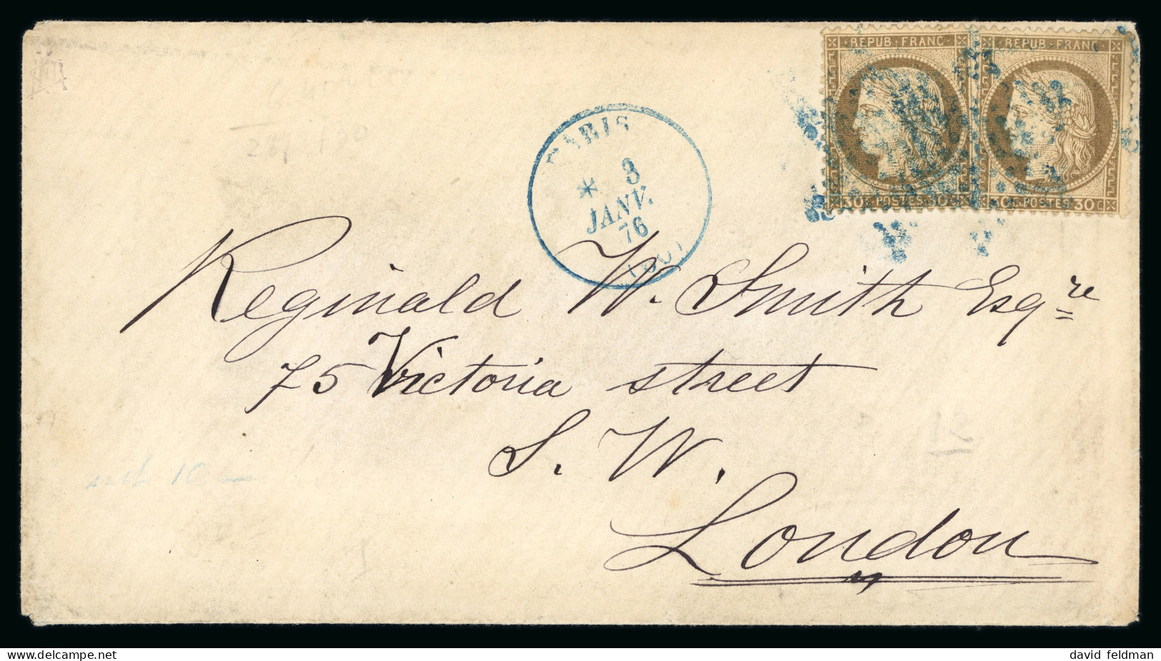 1876, Lettre Pour Londres, Affranchissement Cérès Dentelé - 1871-1875 Cérès