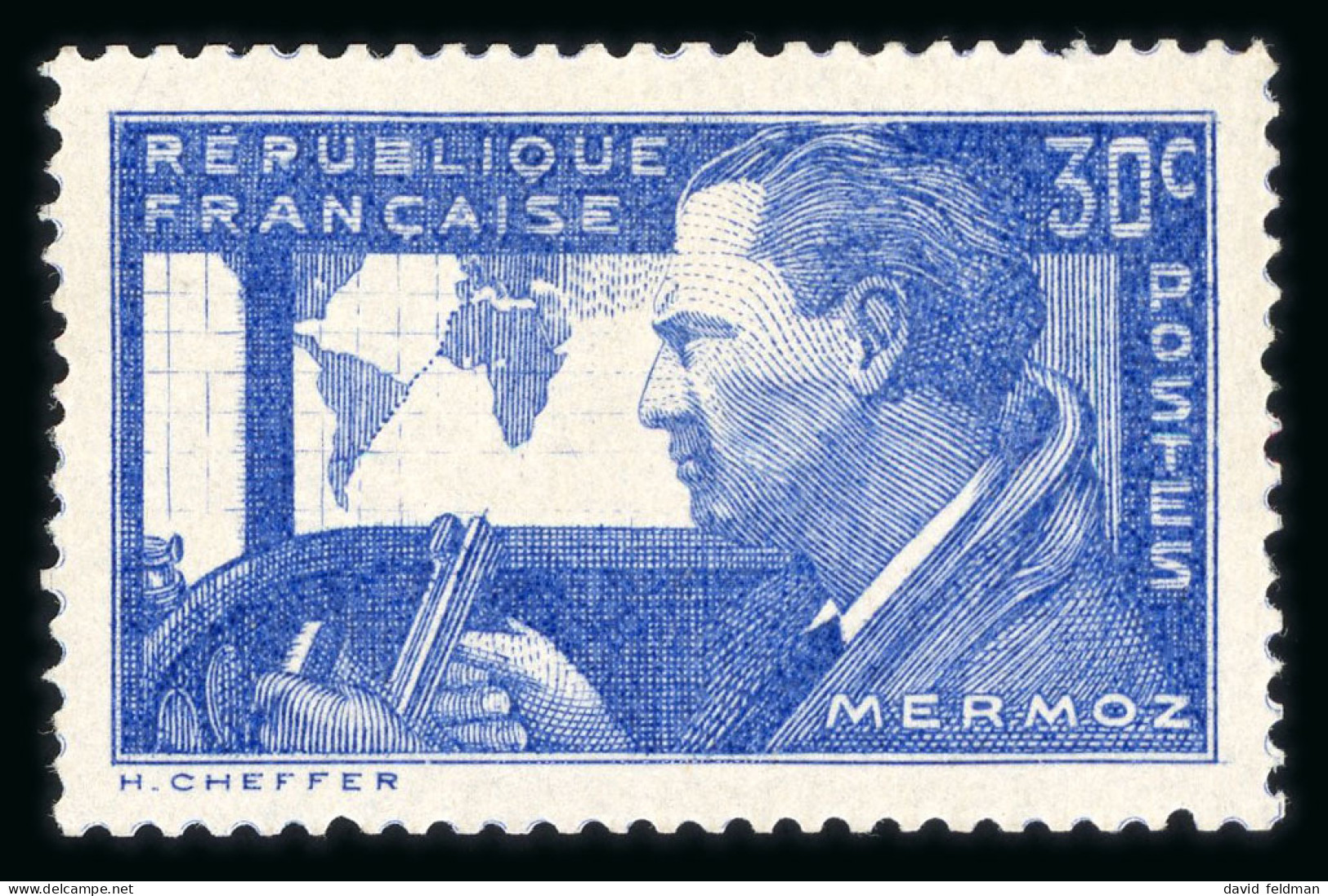 1937, Mermoz N°337, Essai Dentelé En Bleu, Sans Gomme, - Proefdrukken, , Niet-uitgegeven, Experimentele Vignetten