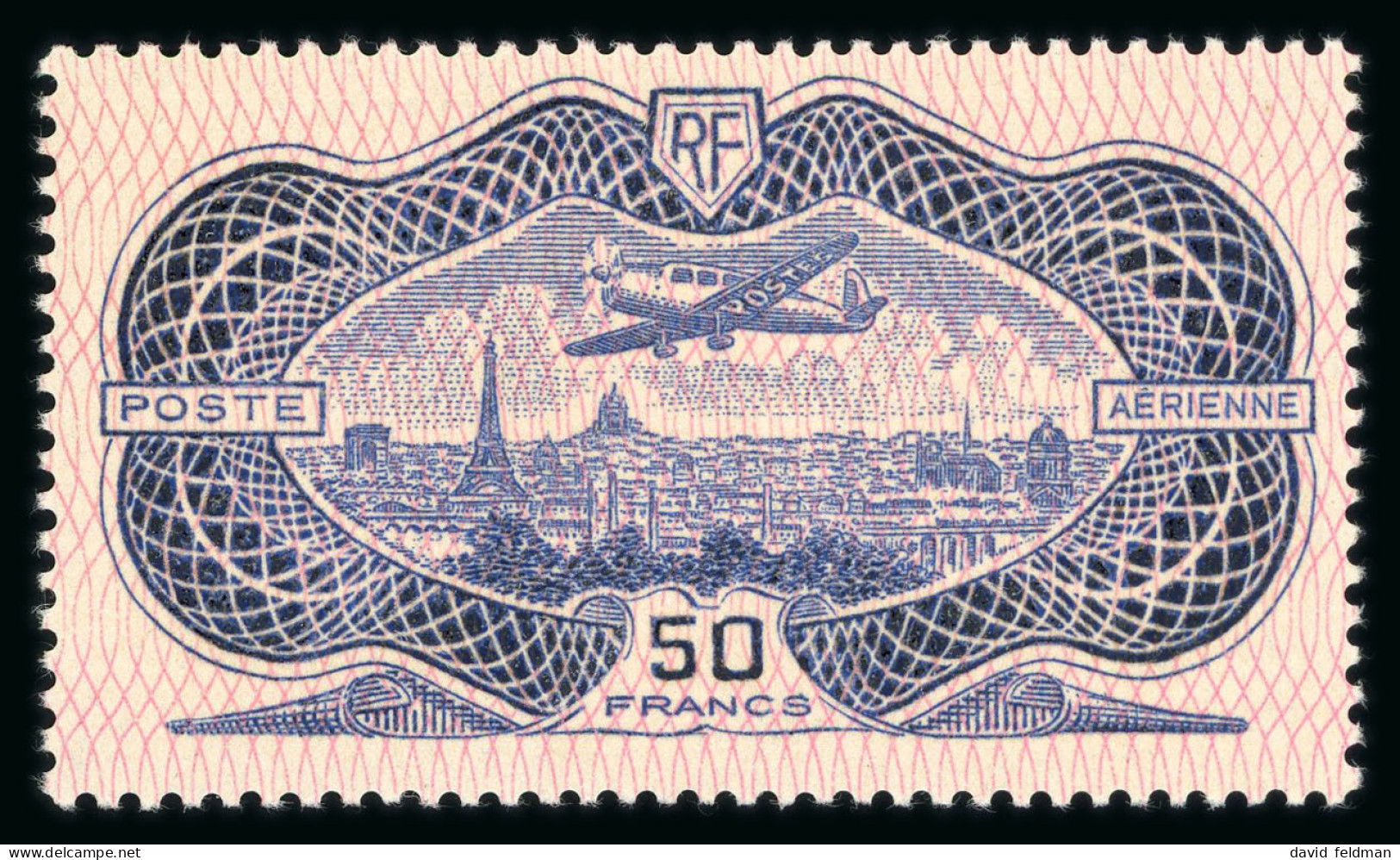 1936, Avion Survolant Paris 50 Francs Burelé Y&T PA - 1927-1959 Mint/hinged