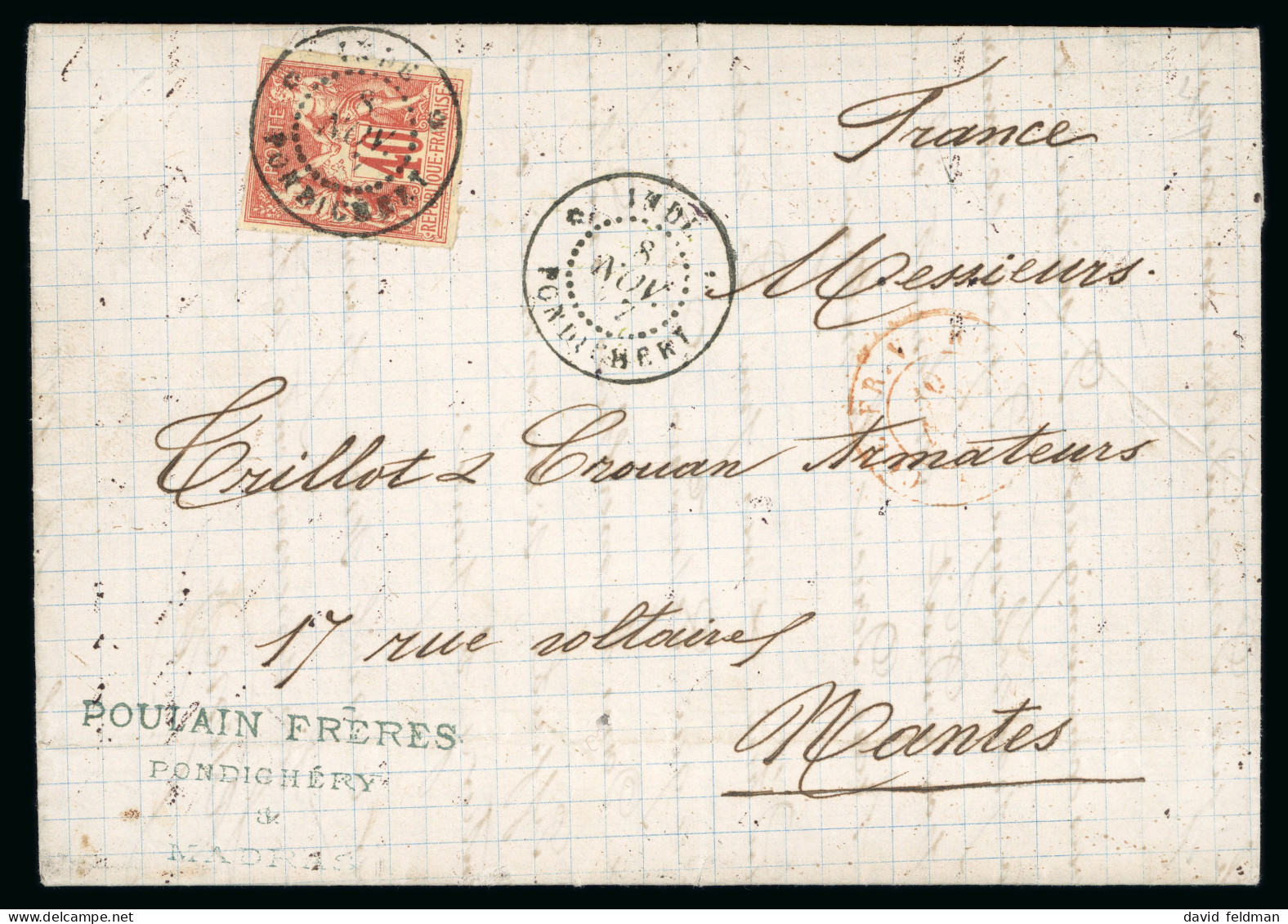 1877, Lettre Pour Nantes, Affranchissement Colonies - Andere & Zonder Classificatie