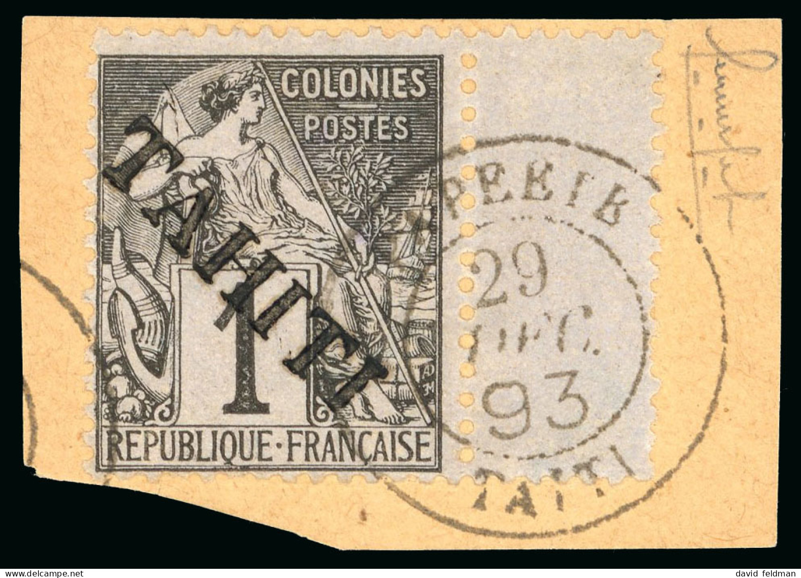 1893, Alphée Dubois, Y&T N°7a O 1 Centime Noir Sur - Andere & Zonder Classificatie