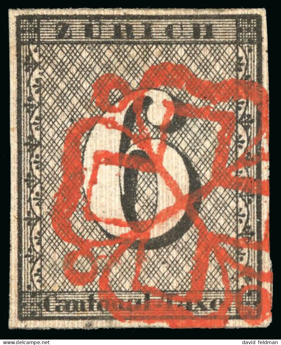 6 Rappen Schwarz Mit Senkrechten Unterdrucklinien, Type III, 78. Marke Des Bogens - 1843-1852 Federal & Cantonal Stamps