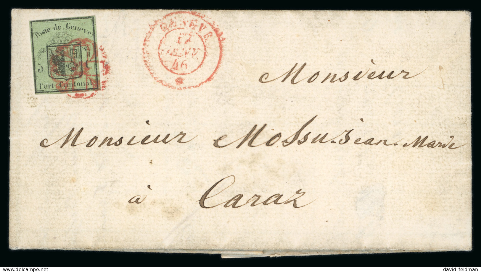 Genf 1845, 5c Sogenannter Kleiner Adler Mit Dem Plattenfehler "schräger Strich Im Ersten E Von TENEBRAS Auf Vollständige - 1843-1852 Federal & Cantonal Stamps