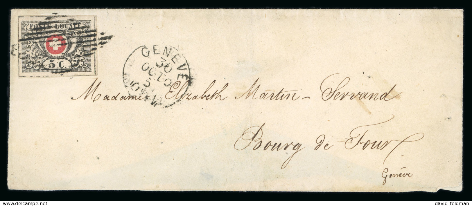 Genf Marken Der Übergangsperiode 1850, 5c Sogenannter Waadt 5, Uf Frischen Briefumschlag - 1843-1852 Timbres Cantonaux Et  Fédéraux