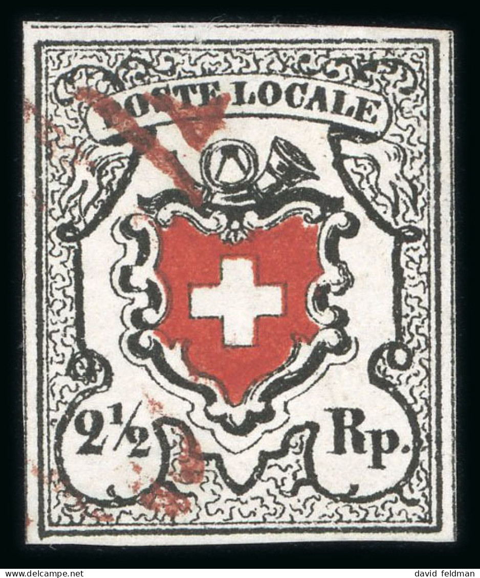 1850, Poste Locale Mit Kreuzeinfassung, 2 1/2 Rp In Der Besseren Nuance Tiefschwarz/braunrot - 1843-1852 Kantonalmarken Und Bundesmarken