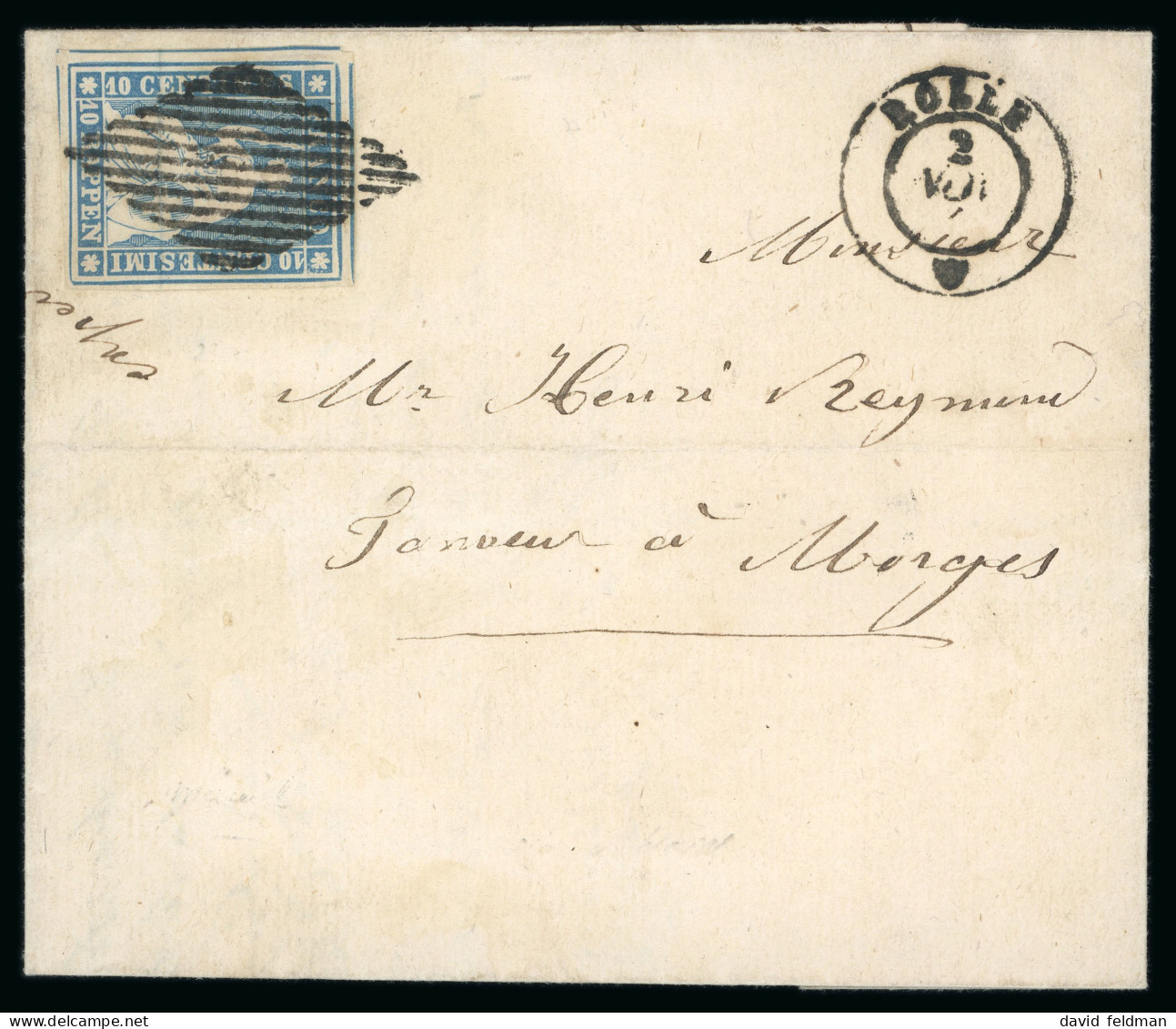 1854, Strubel Ausgabe 10 Rappen Vom Zweiten Münchner Druck Auf Faltbrief Nach Morges - 1843-1852 Timbres Cantonaux Et  Fédéraux