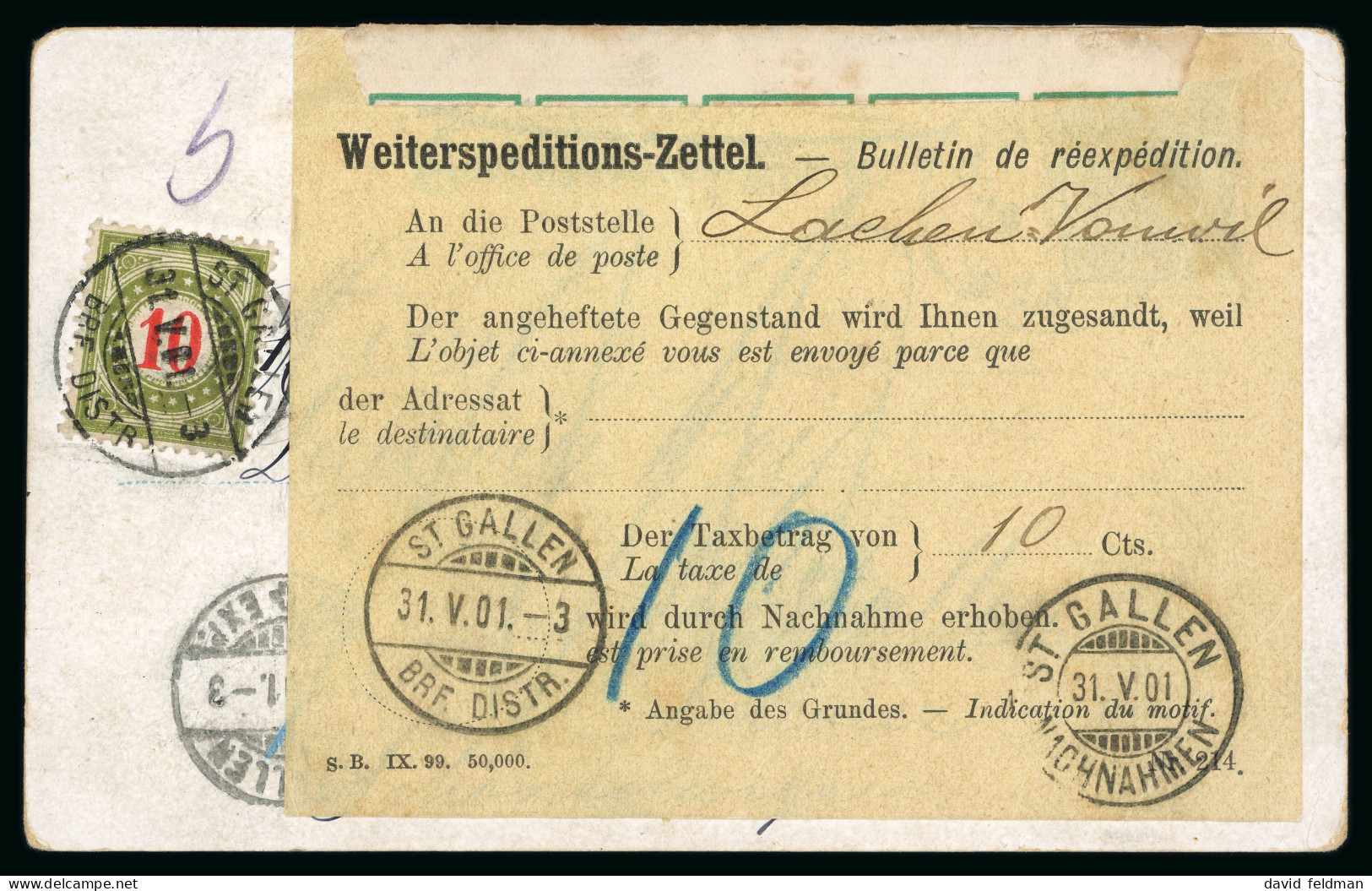 Portomarken Auf Zwei Seltenen Briefen 1901-1902 Aus Dem Ausland Mit Verschiedenen WEITERSPEDITIONS-ZETTEL Formularen - Portomarken