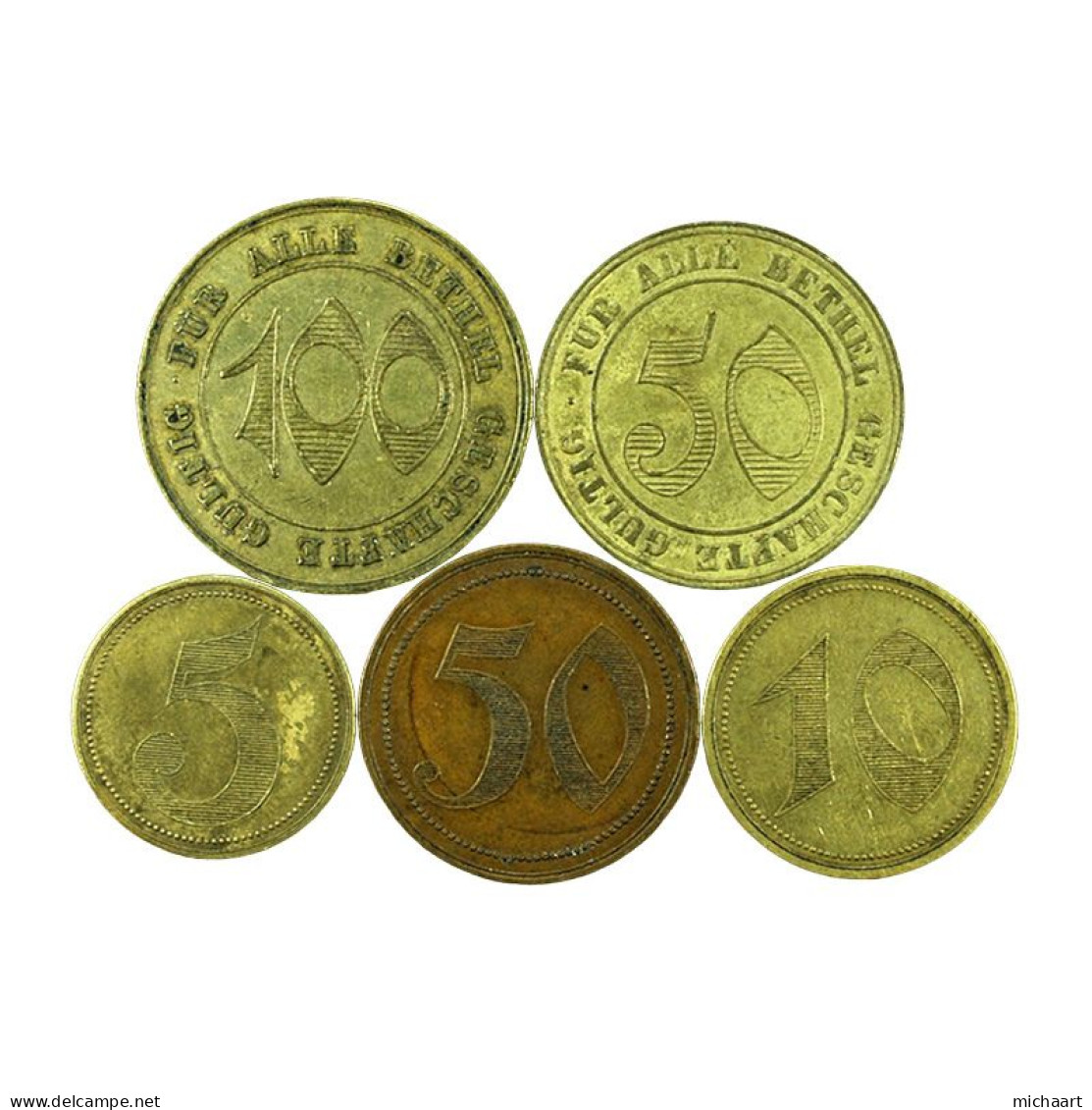 Token Bielefeld Bethel Shops Lot Of 5 Germany 5 10 50 100 Pfennig 03759 - Monétaires/De Nécessité