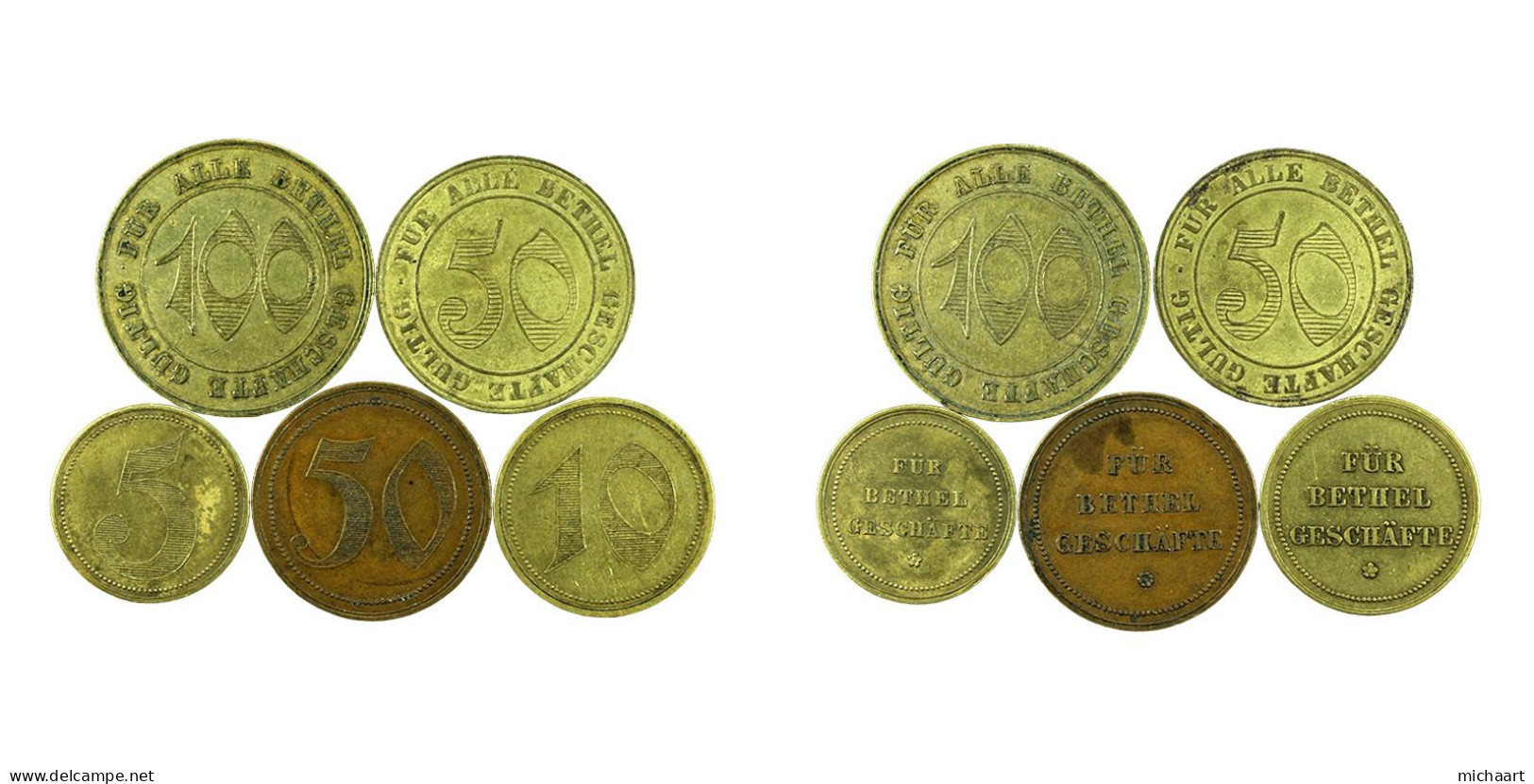 Token Bielefeld Bethel Shops Lot Of 5 Germany 5 10 50 100 Pfennig 03759 - Notgeld