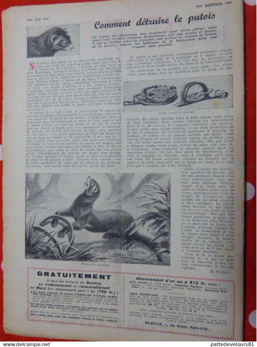 RUSTICA 1955 Souci Motoculteur BOUYER Fleur à Repiquer Chasse Au Putois Poisson L'Omble Du Canada - Fischen + Jagen