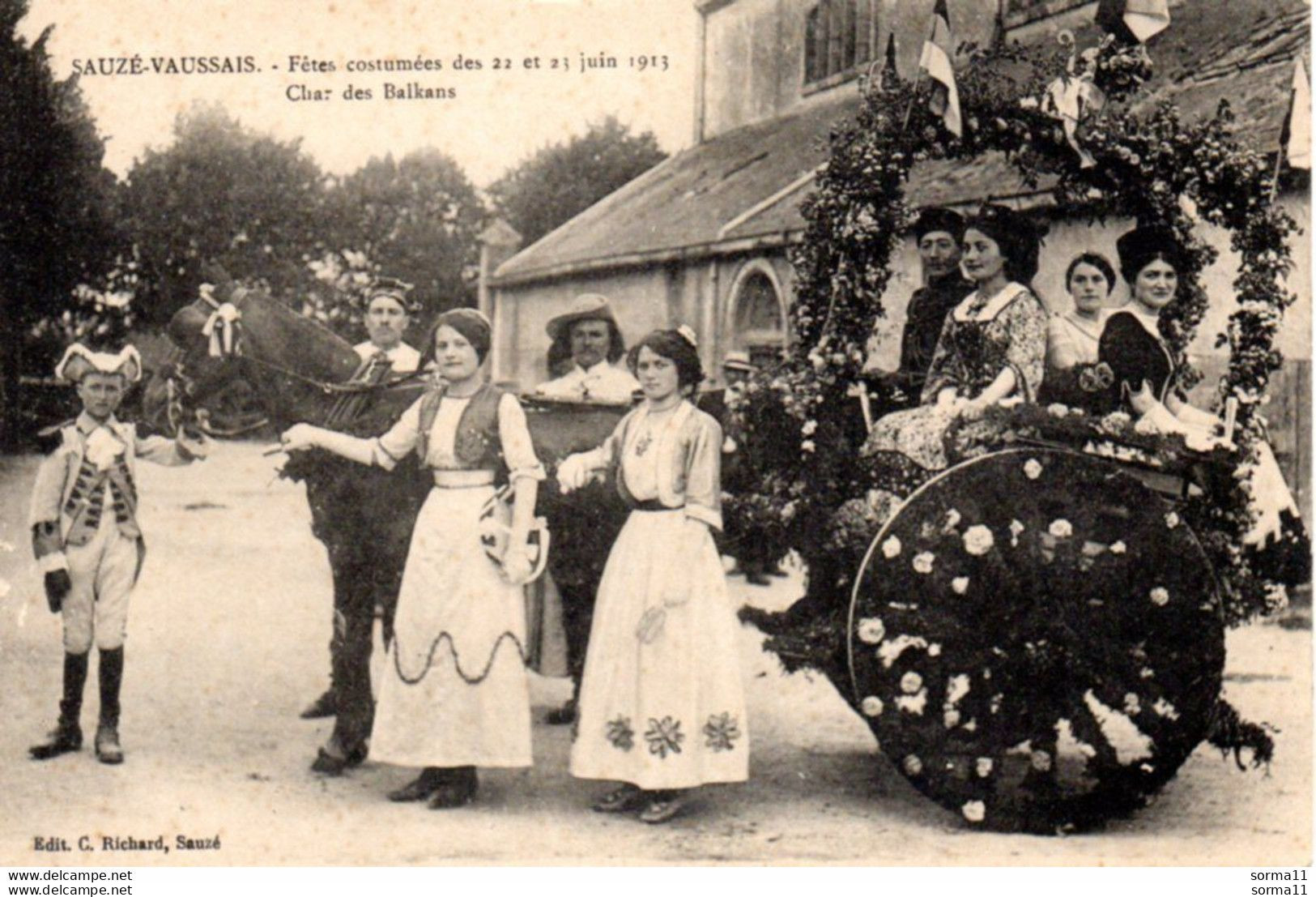 CPA SAUZE VAUSSAIS 79 Fetes Costumées Des 22 Et 23 Juin 1913: Char Des Balkans - Sauze Vaussais