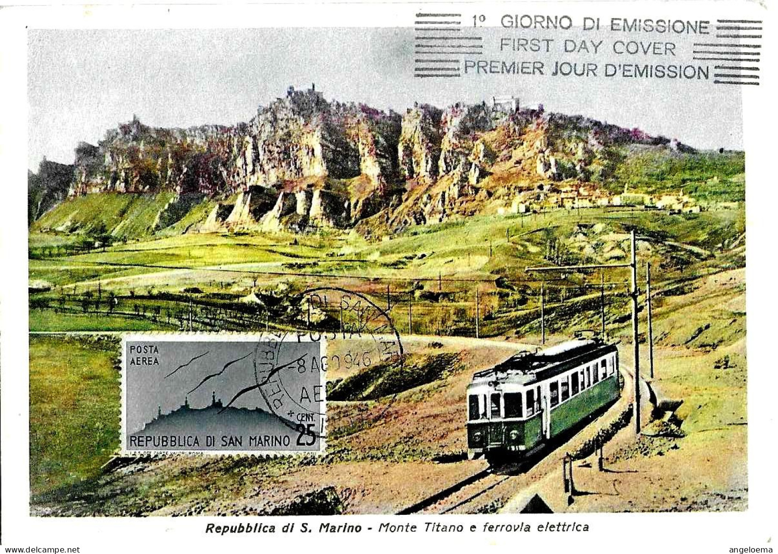 SAN MARINO - 1946 Posta Aerea Fdc Su Cartolina "Monte Titano E Ferrovia Elettrica" - 11057 - Storia Postale