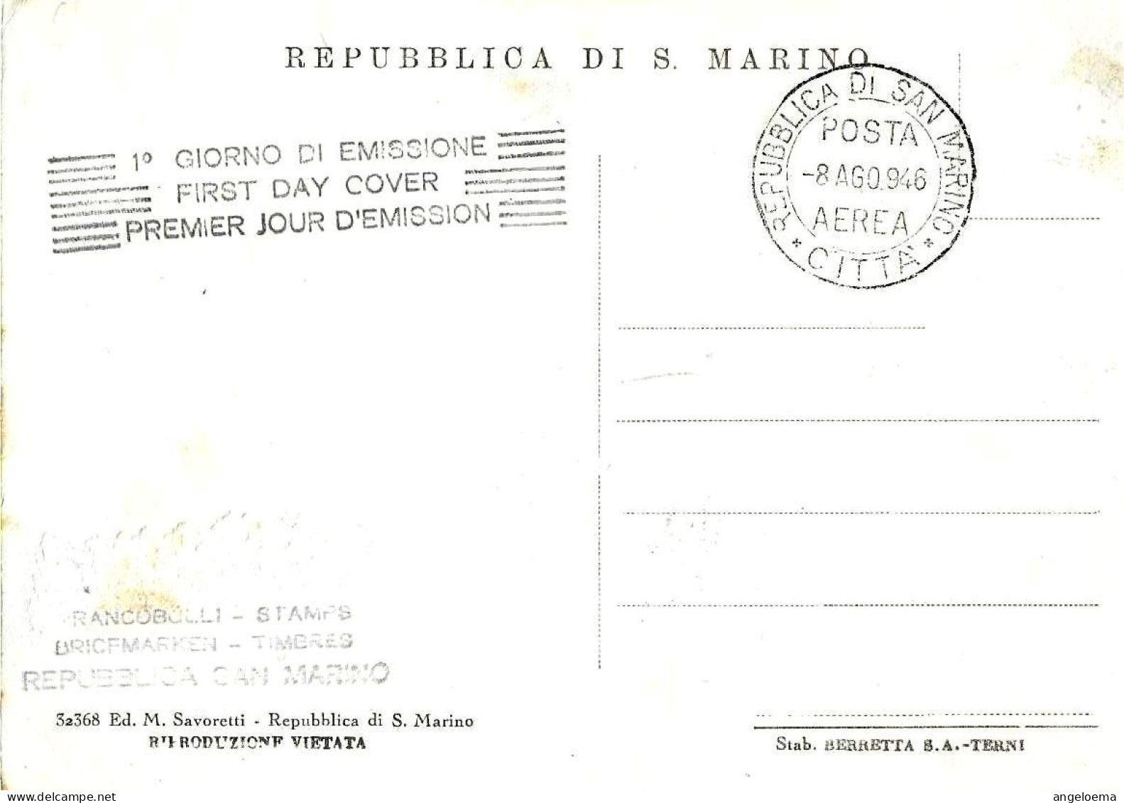 SAN MARINO - 1946 Posta Aerea Fdc Su Cartolina "Monte Titano E Ferrovia Elettrica" - 11057 - Storia Postale