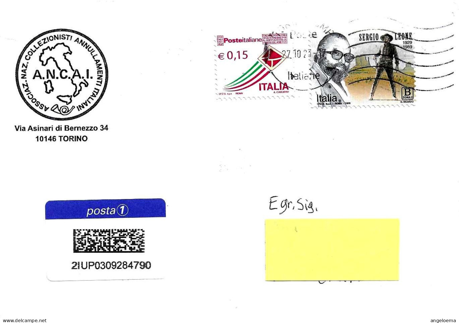 ITALIA ITALY - 2023 Lettera Posta1 Con 2 Francobolli (2019 Sergio Leone) - 11058 - 2021-...: Storia Postale