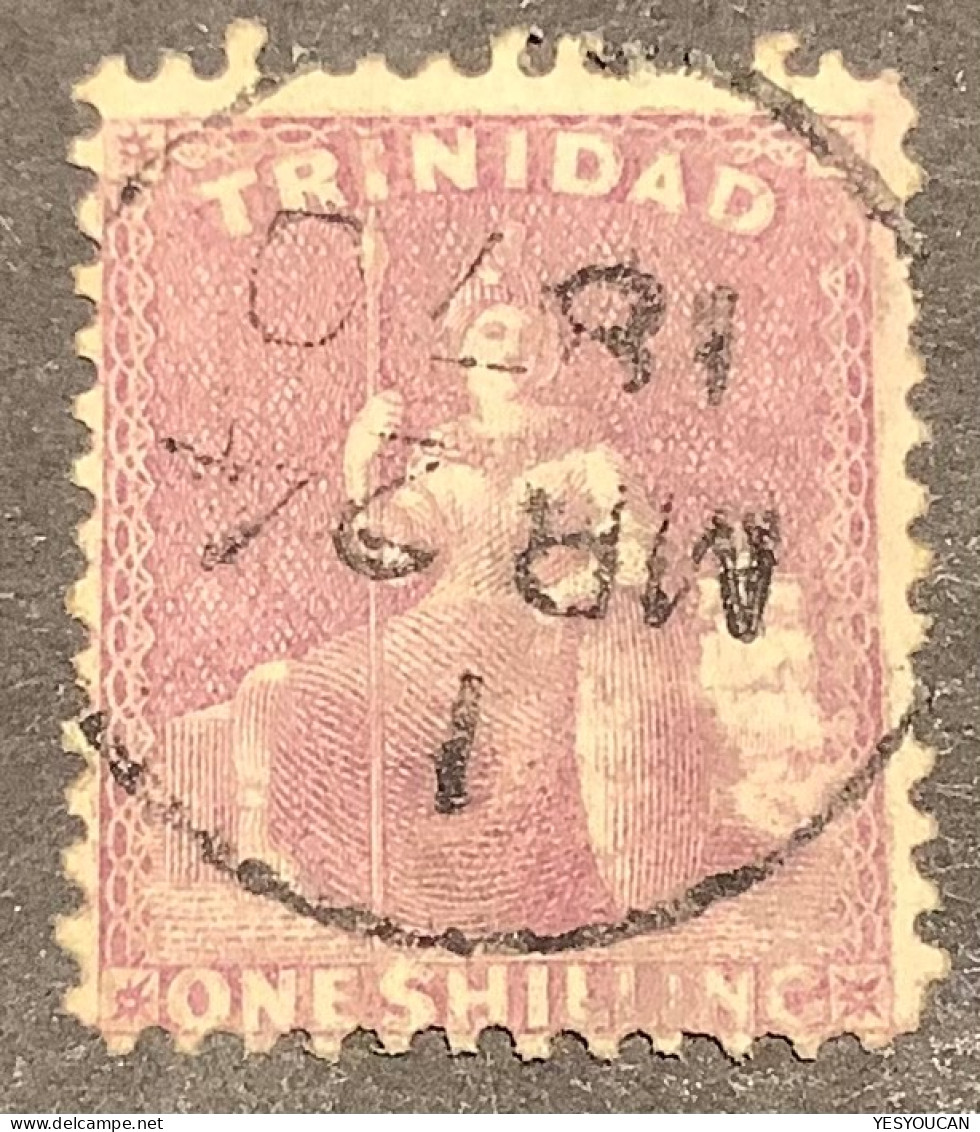 Trinidad 1863-80 1s Mauve Wmk Crown CC Scarce Postmark !  (BWI British Empire Colonies Commonwealth - Trinidad En Tobago (...-1961)