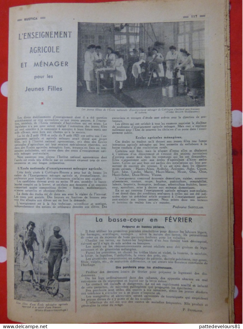 RUSTICA 1950 Rosier Soleil Poule Faverolles Enseignement Agricole Et Ménager Pour Jeunes Filles Pêche Brochet - Jagen En Vissen