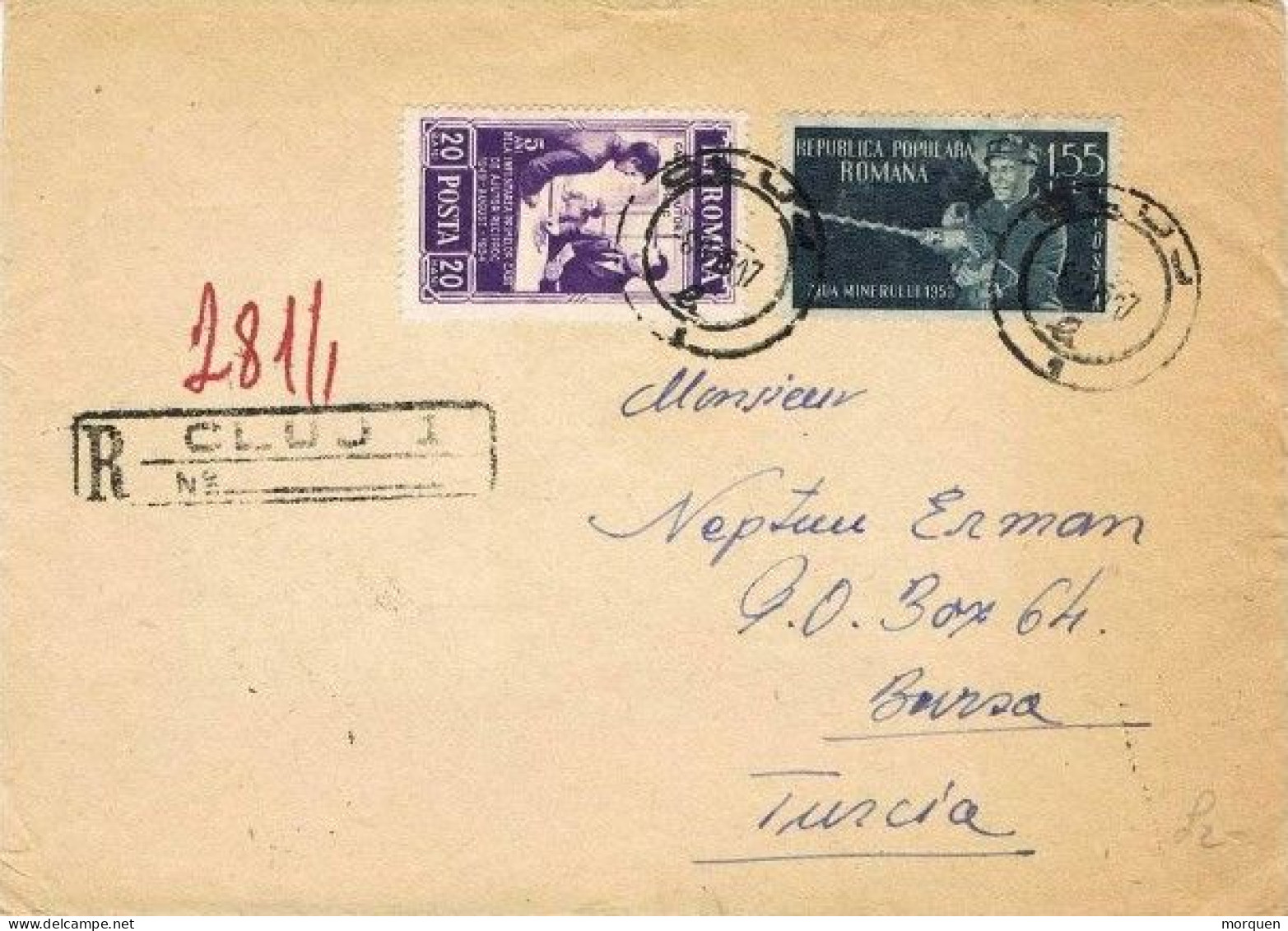 52438. Carta Certificada CLUJ (Rumania) 1955 A Turquia - Lettres & Documents