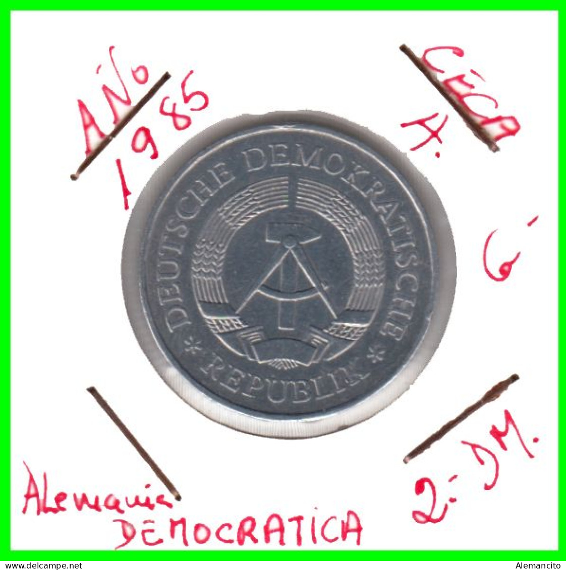 ( GERMANY DDR ) REPUBLICA DEMOCRATICA DE ALEMANIA (DDR) MONEDA DE 2-DM AÑO 1985  MONEDA ALUMINIO - 27 mm.EMBLEMA - 2 Marchi