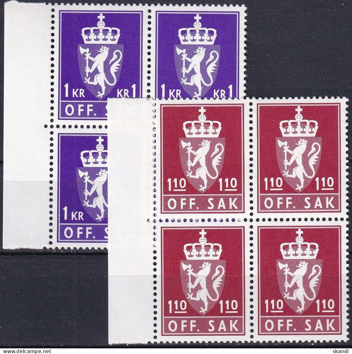 NORWEGEN 1980 Mi-Nr. D 107/08 Viererblock Dienstmarken ** MNH - Servizio