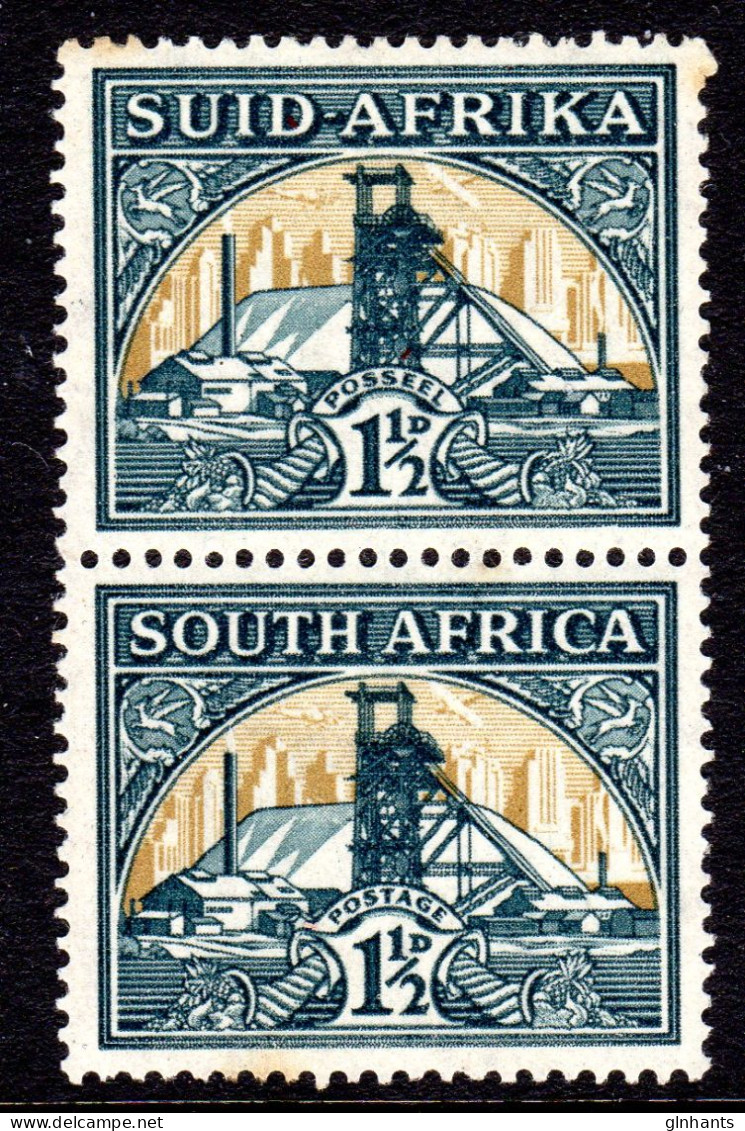 SOUTH AFRICA - 1936 GOLD MINE VERTICAL PAIR LIGHTLY MOUNTED MINT LMM * SG 57 (2SCANS) - Ungebraucht