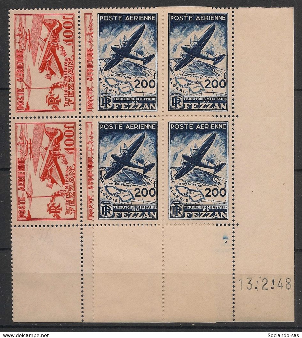 FEZZAN - 1950 - Poste Aérienne PA N°Yv. 4 Et 5 - Blocs De 4 Coin Daté - Neuf Luxe ** / MNH / Postfrisch - Unused Stamps