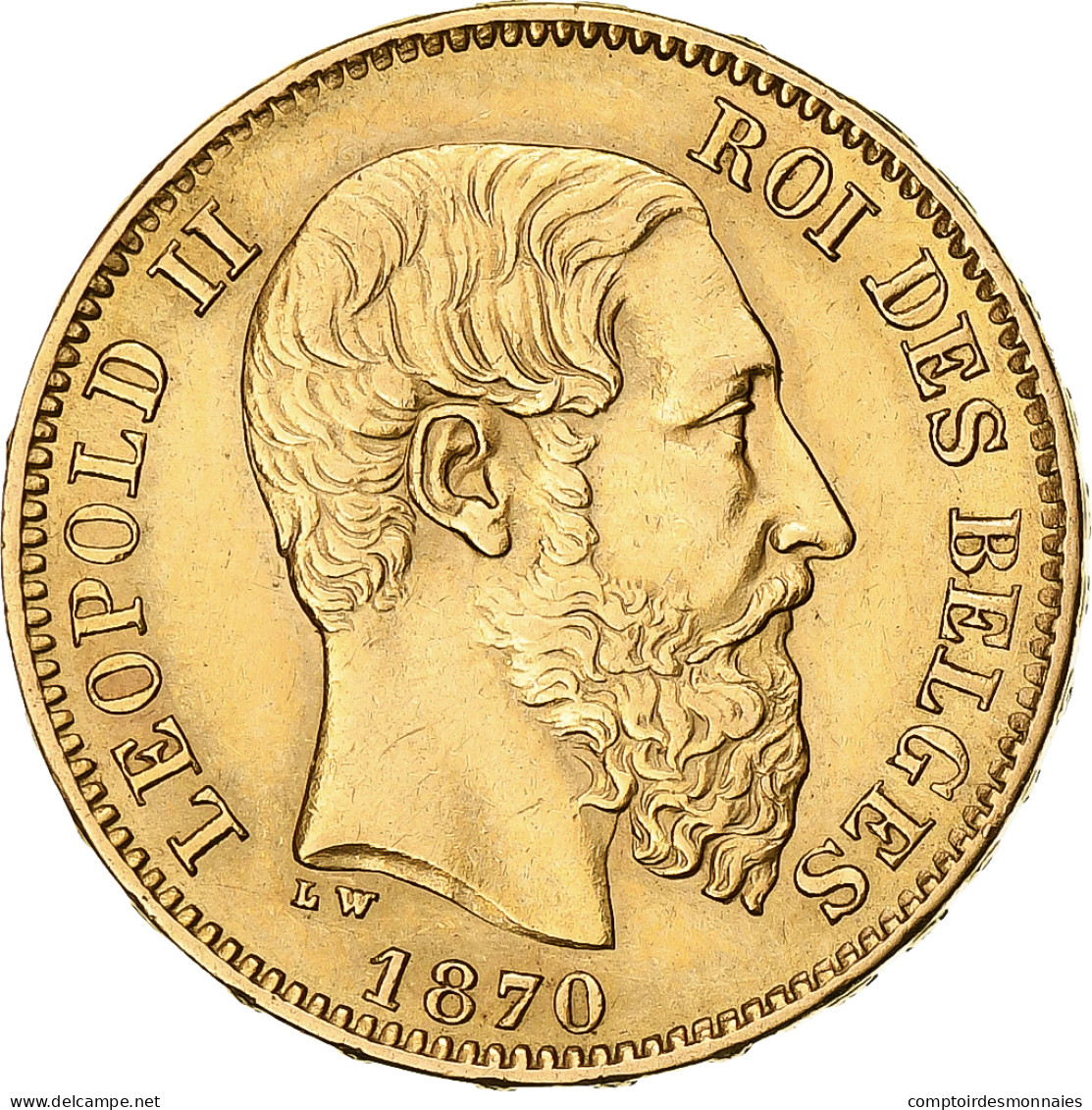 Monnaie, Belgique, Leopold II, 20 Francs, 20 Frank, 1870, Tranche Fautée, TTB+ - 20 Frank (gold)