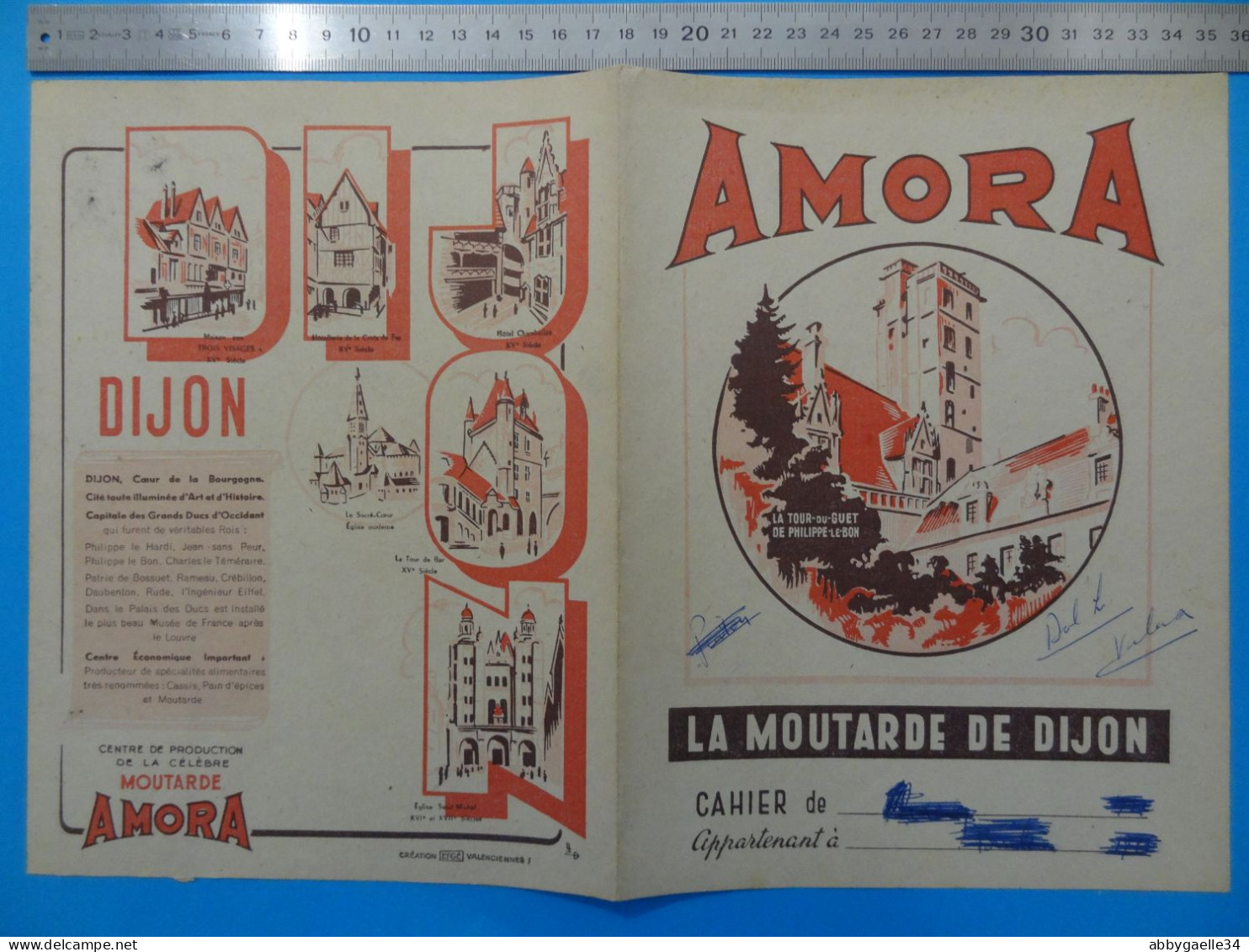 Protège-cahier Publicitaire AMORA MOUTARDE De Dijon (Côte D'Or) La Tour Du Guet De Philippe Le Bon EFGE - Senf