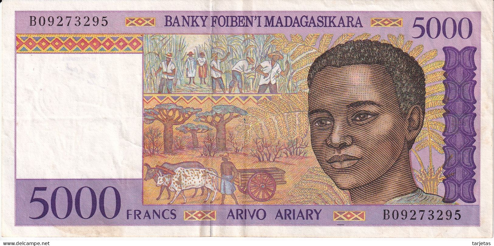 BILLETE DE MADAGASCAR DE 5000 FRANCS DEL AÑO 1995  (BANK NOTE) - Madagaskar