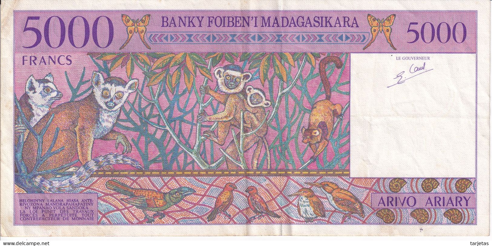 BILLETE DE MADAGASCAR DE 5000 FRANCS DEL AÑO 1995  (BANK NOTE) - Madagaskar