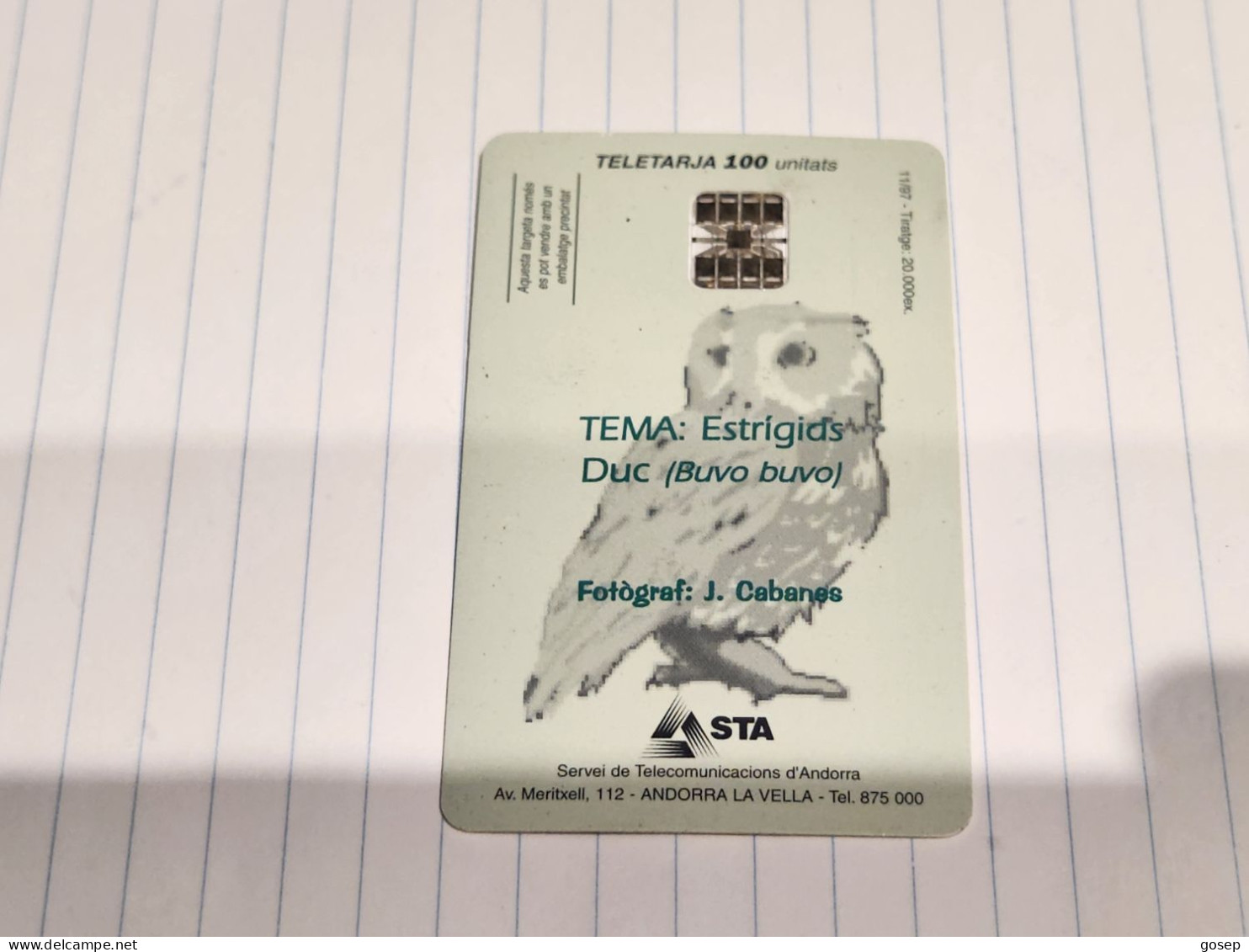 ANDORRA-(AD-STA-0082)-Eagle Owl-(4)(100units)(?)(11/97)(tirage-20.000)used Card+1card - Andorre