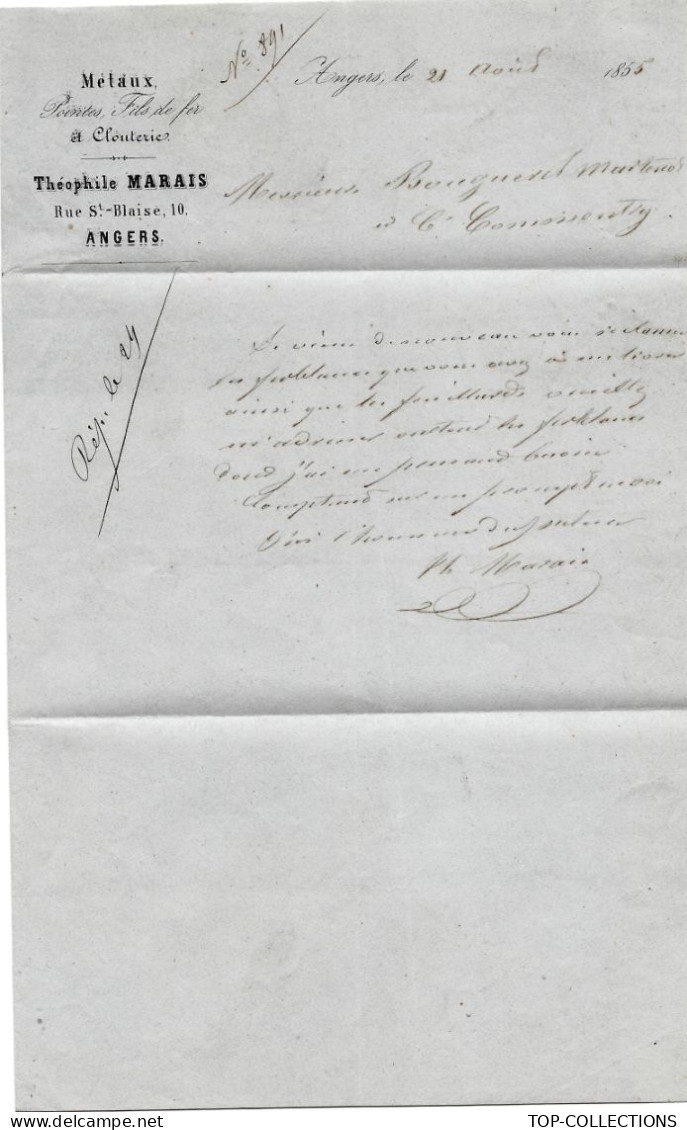 1855 Timbre Empire Non Dentelé Oblit. Pet. Ch.  78 Angers Maine Et Loire  Théophile Marais Métaux Pour  Bougueret Marten - 1849-1876: Klassik