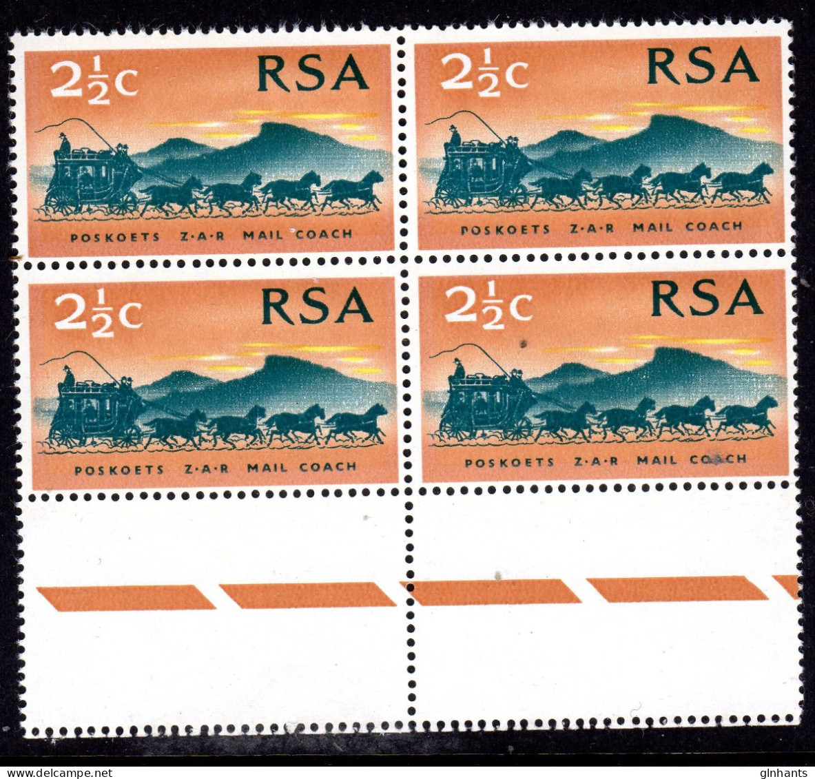 SOUTH AFRICA - 1969 STAMP ANNIVERSARY 2½c IN MARGINAL BLOCK OF 4 FINE MNH ** SG 297 X 4 - Unused Stamps