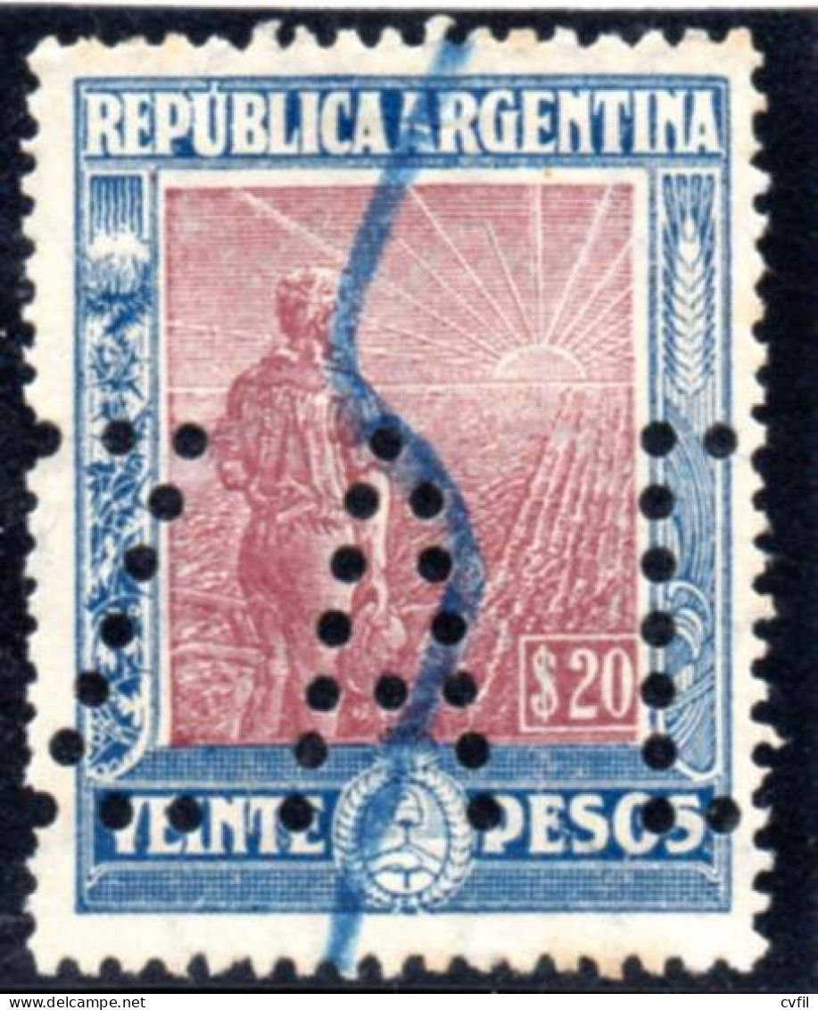 ARGENTINA 1912 - The Scarce 20 Pesos Labrador With Vertical Honeycombs Watermark, Punched - Used Stamps